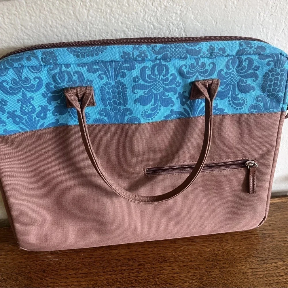 Jackie Savage McFee Laptop Bag Brown with Blue Paisley (with strap)